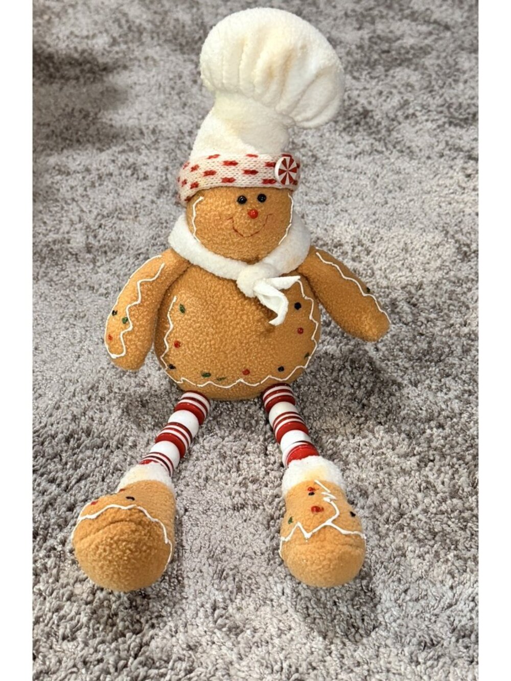 Gingerbread Man 15” Plush Doll Shelf Sitter Peppermint Candy Christmas Decor